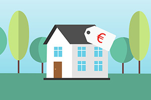 Grafik eines Hause mit einem Preisetikett